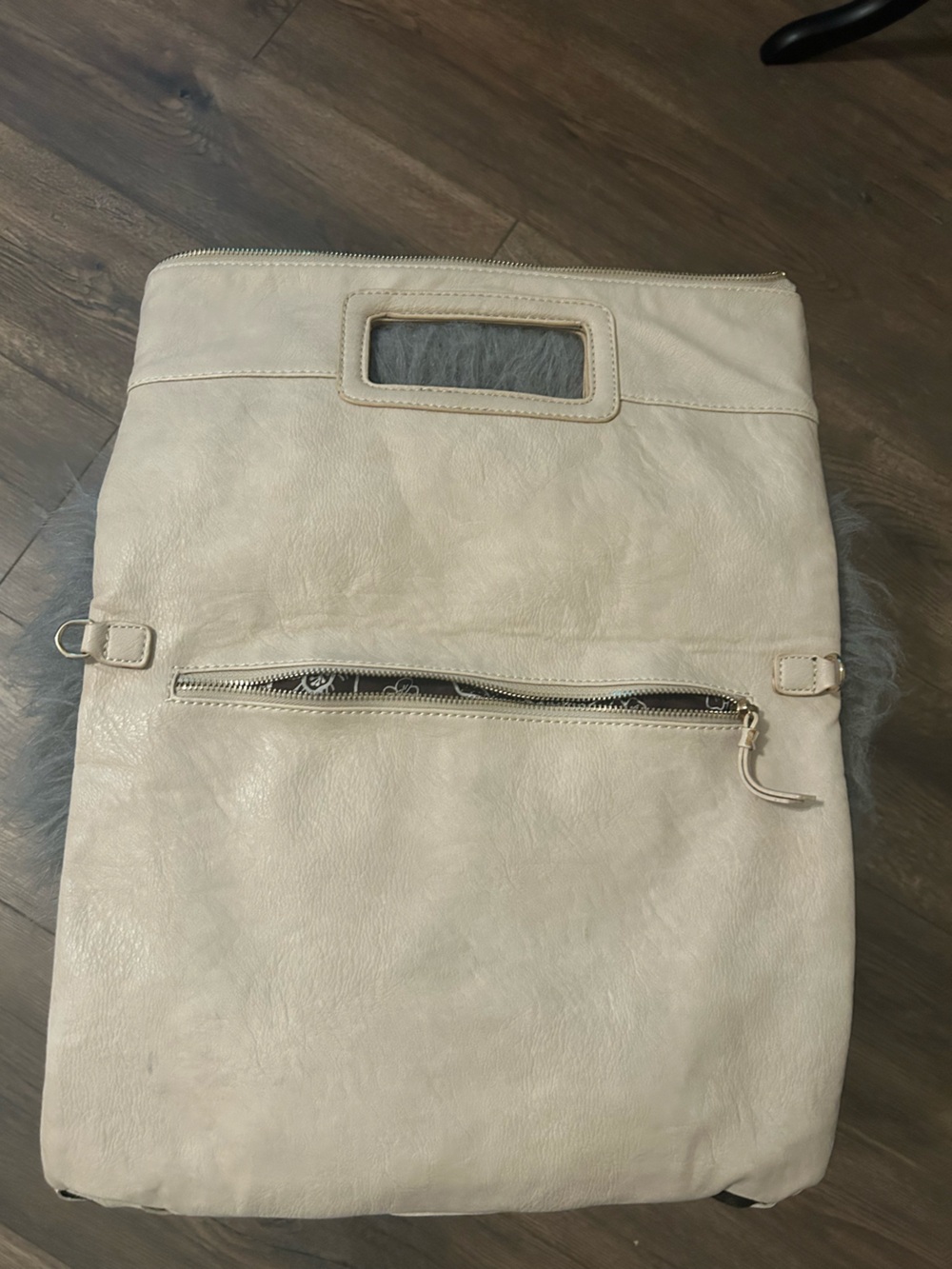 Cream Leather Fringe Panel Clutch Bag - Picture 2 of 7